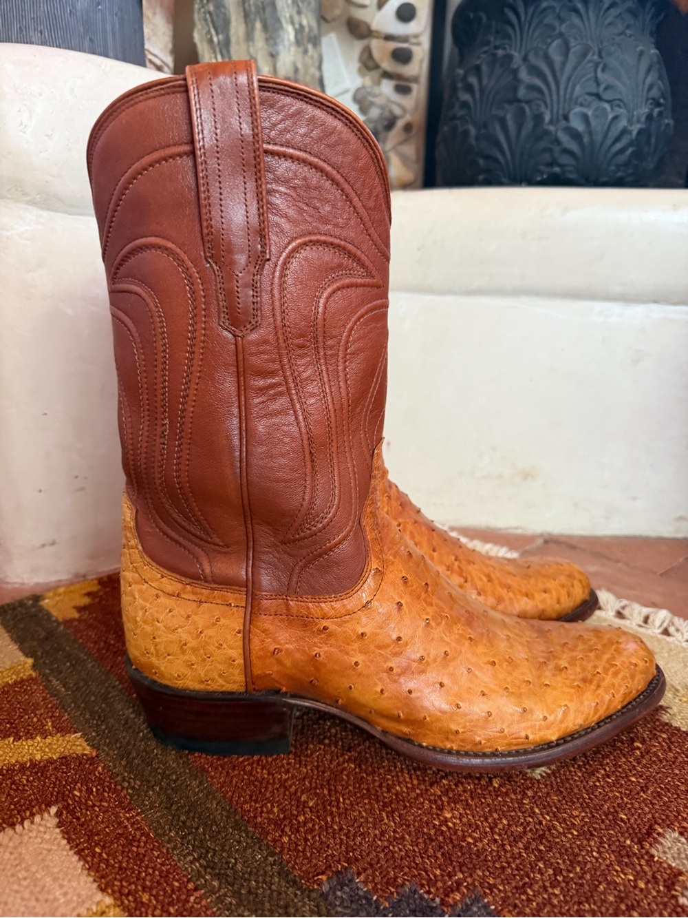 Tecovas Two-Tone Tan and Brown Ostrich Leather Western Boots size 10 D
